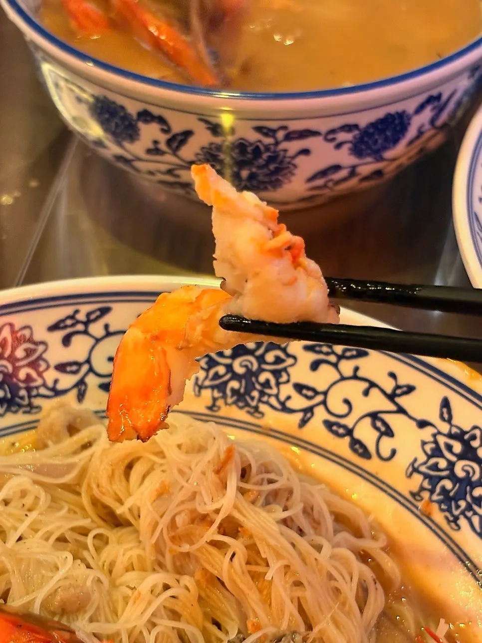 Inside of the shrimp gukbap packed with rice