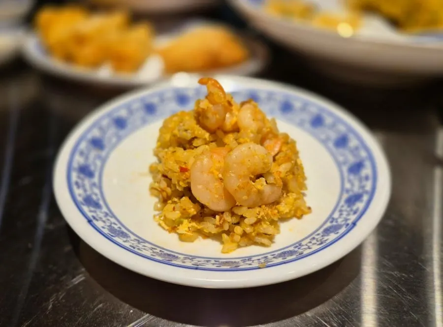 Close-up of the Southeast Asian-style shrimp fried rice