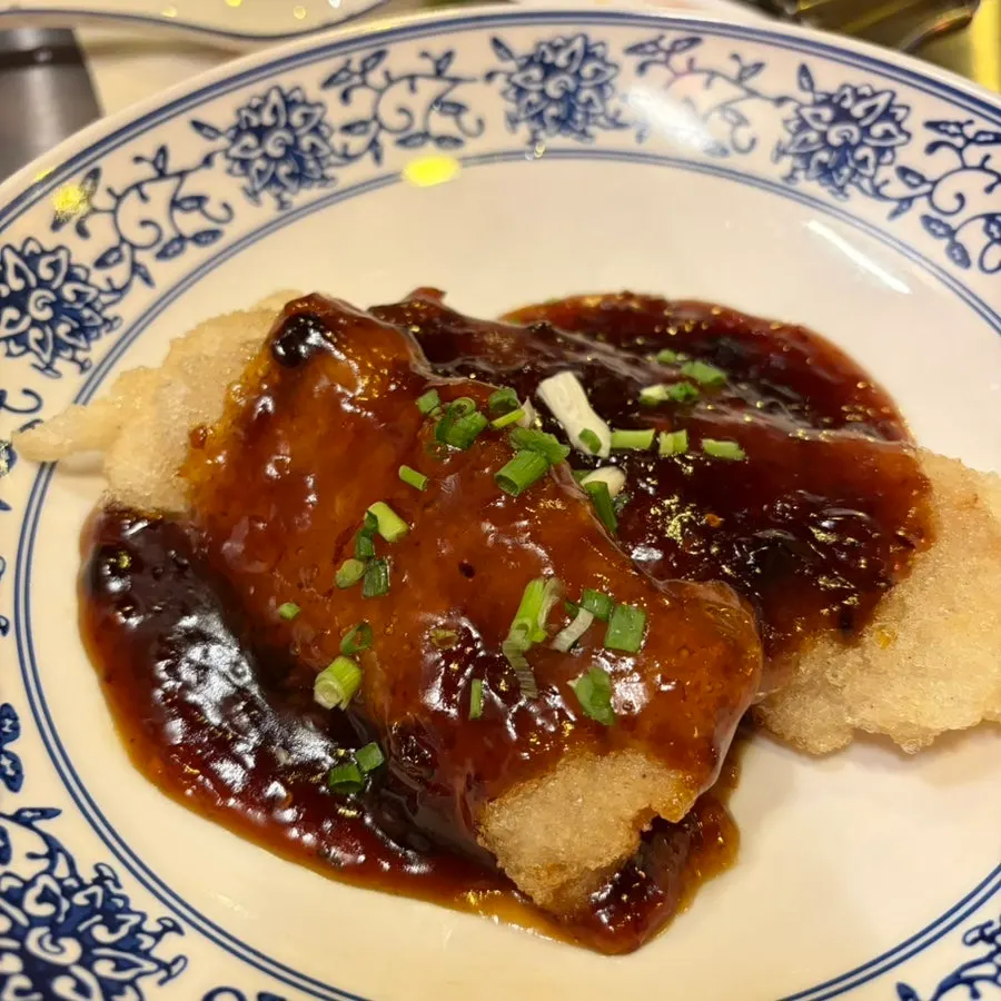 Cross-section of crispy sweet and sour pork