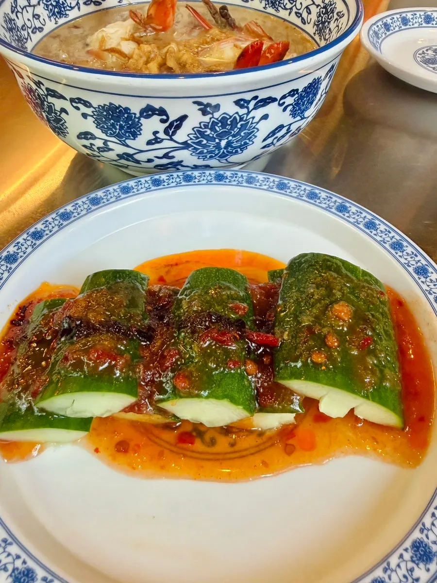 Cucumber salad tossed in Chinese-style sauce