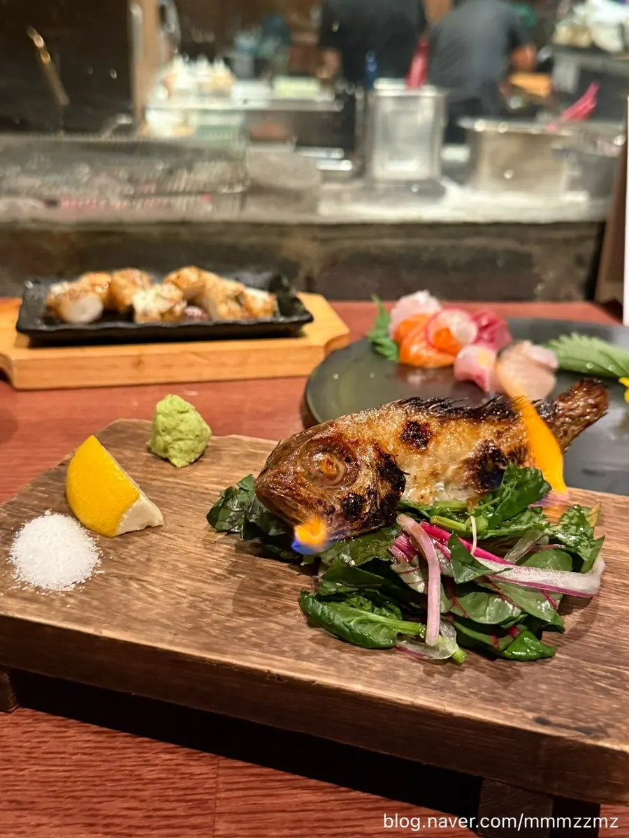 Grilled Tongyeong geumtae fish served with a fire show