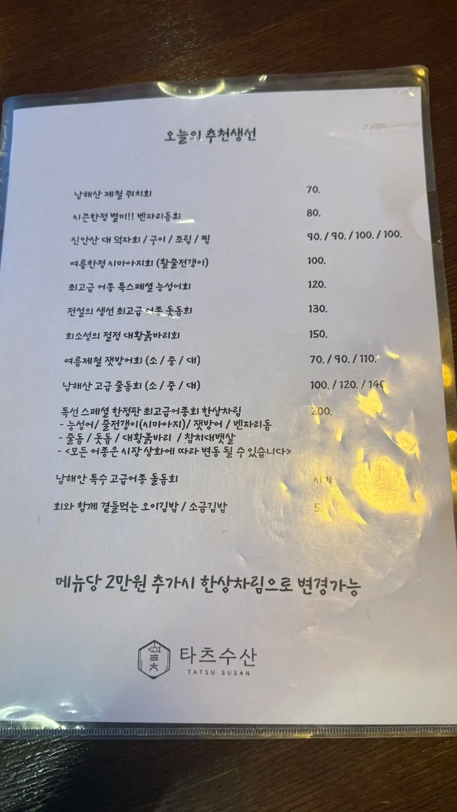 The cover of TATSU SUSAN's menu