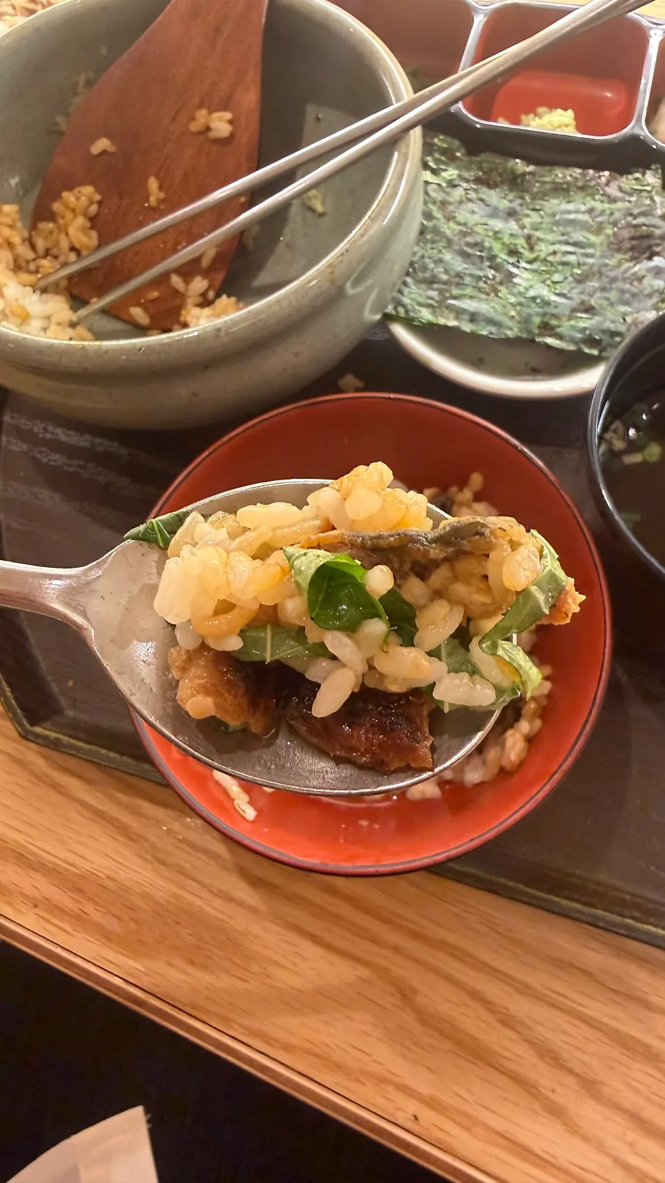 Eel ochazuke with broth poured over rice at Tawa