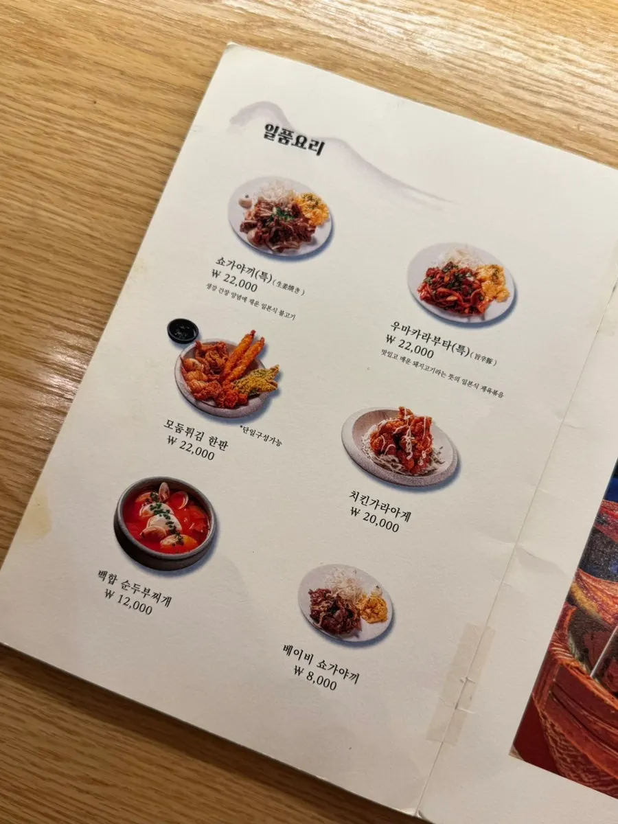 Detailed page of Tawa's menu