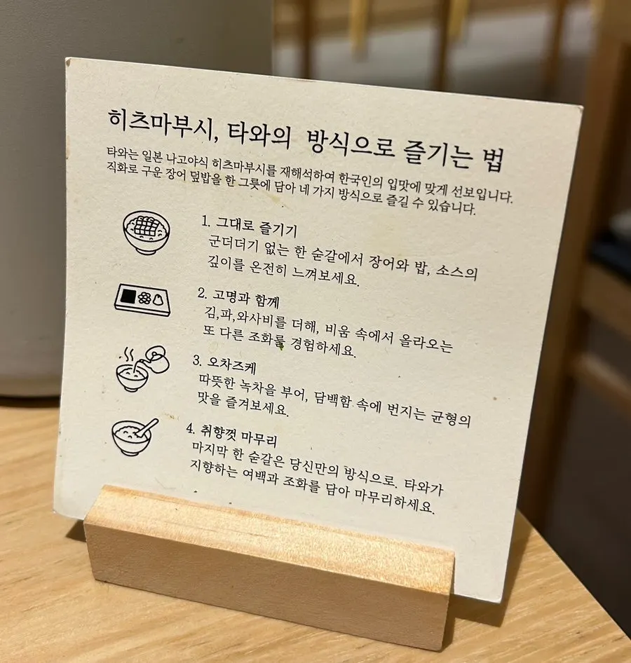Guide on the table explaining how to eat hitsumabushi