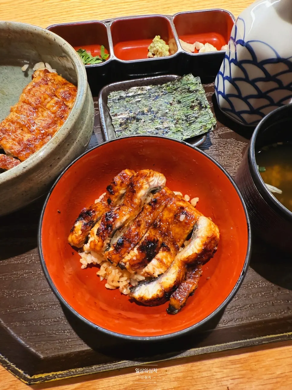 Eel rice bowl portioned into a bowl for ochazuke