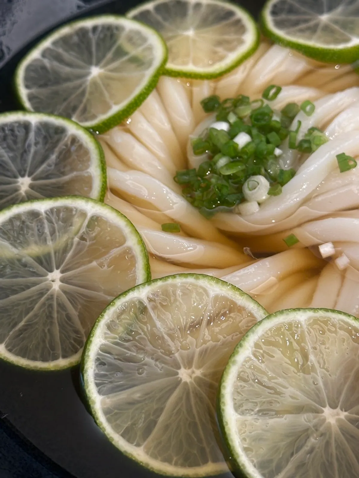 A bowl of Tebo's lime cold kake udon