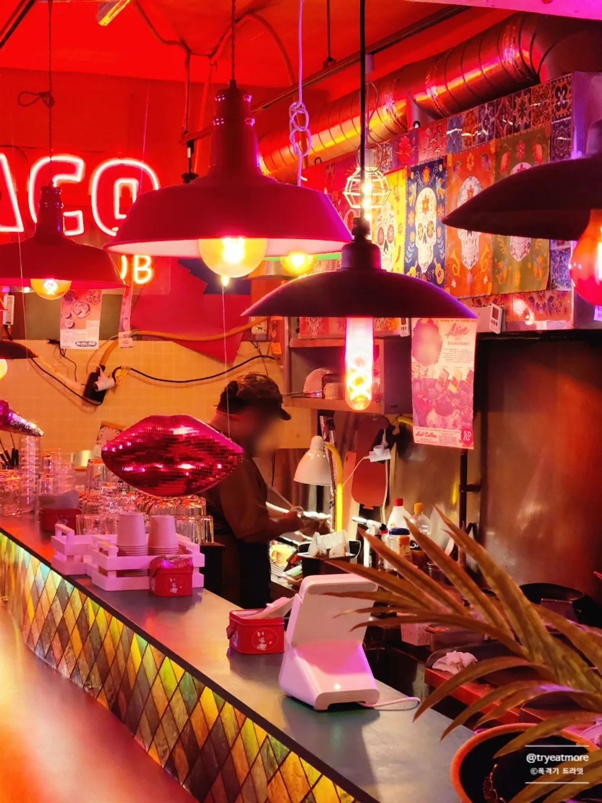 The straight open kitchen at Teolbone Taco