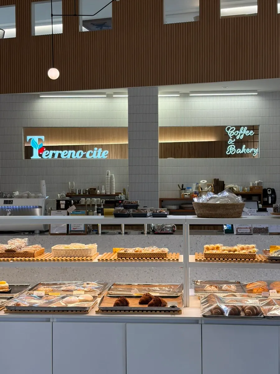 1st-floor seating in the café with high ceilings