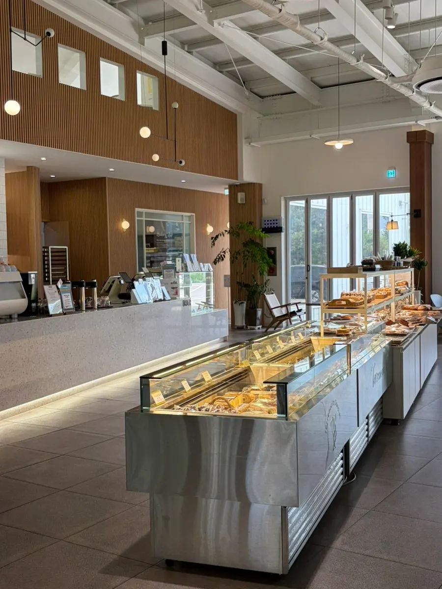 Vividly colored café interior