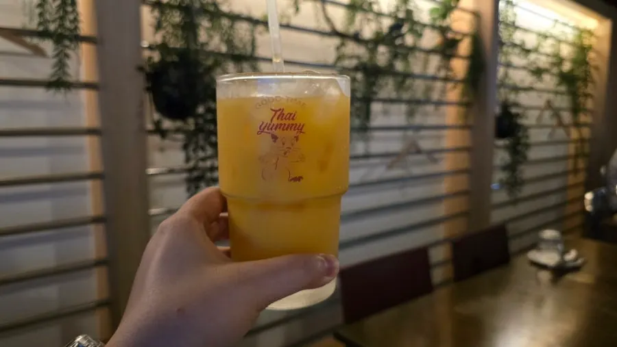 A glass of fresh-squeezed orange juice at Thai Yami