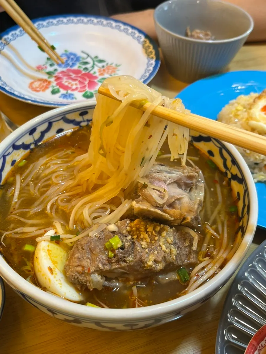 Meat picked off the bone from the gamjatang rice noodle soup