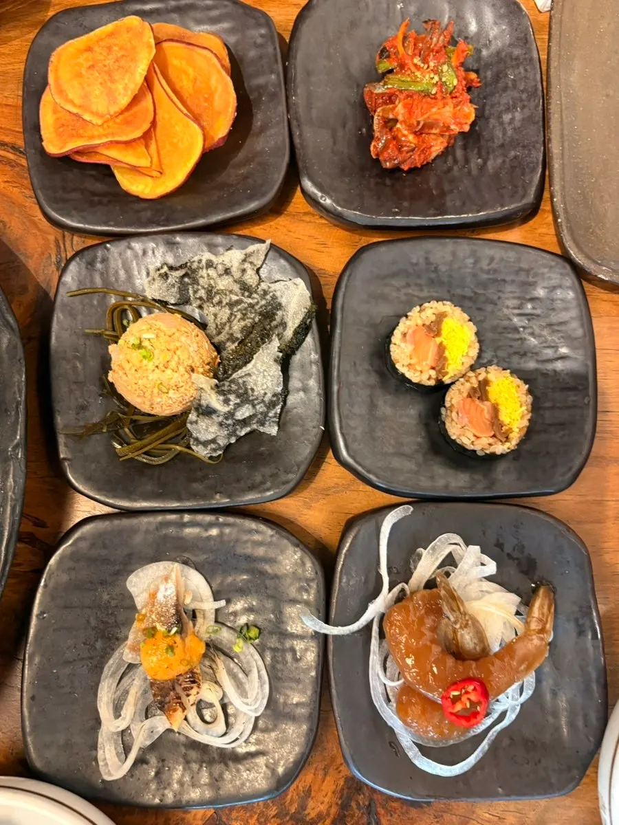 Sea squirt and sea cucumber served first, with fresh wasabi, makjang, and chili oil
