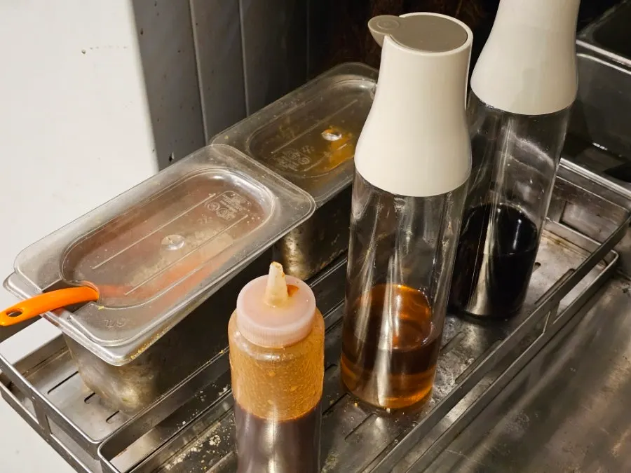 Self-serve bar for sauces and side dishes