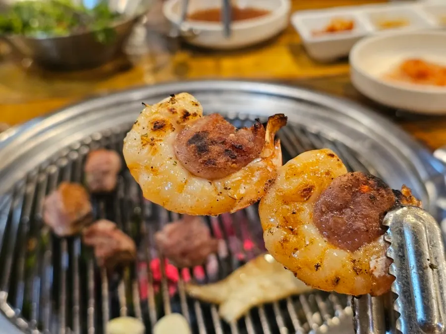 Shrimp-and-sausage skewer