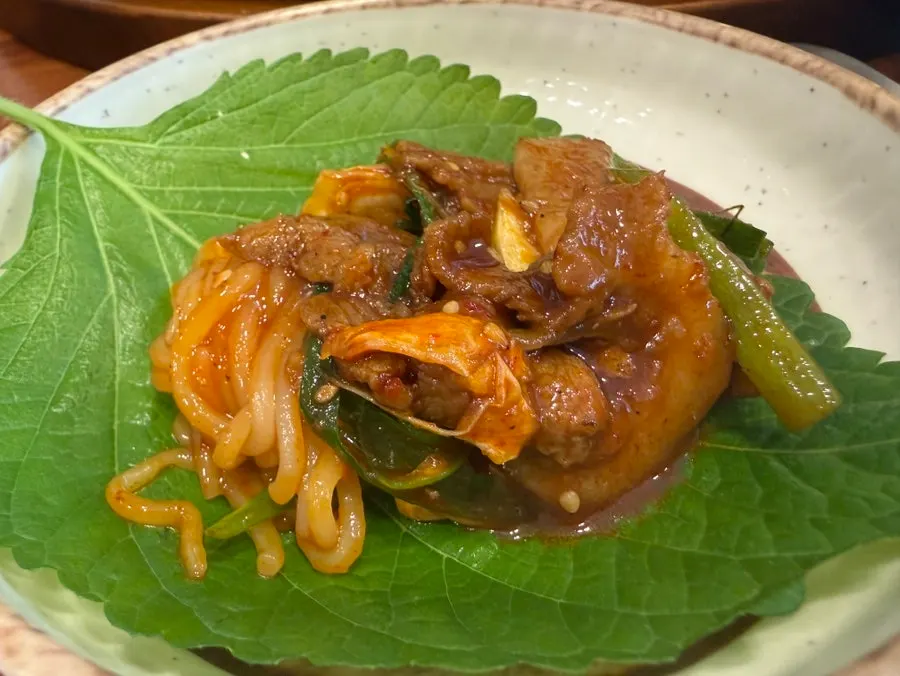 Fried rice spread thin and crisped into a crust