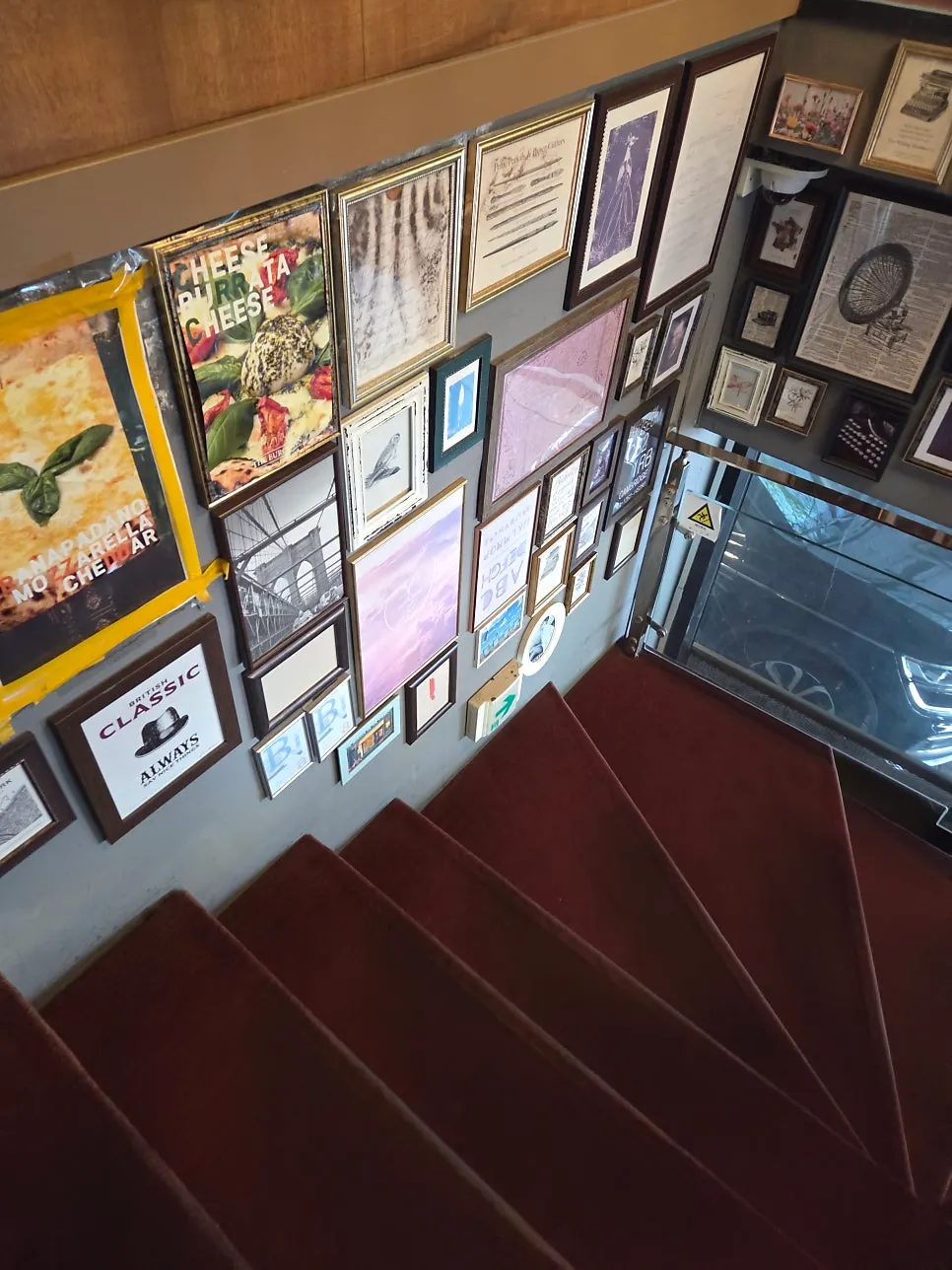 A corner of the restaurant filled with wall paintings and decorations