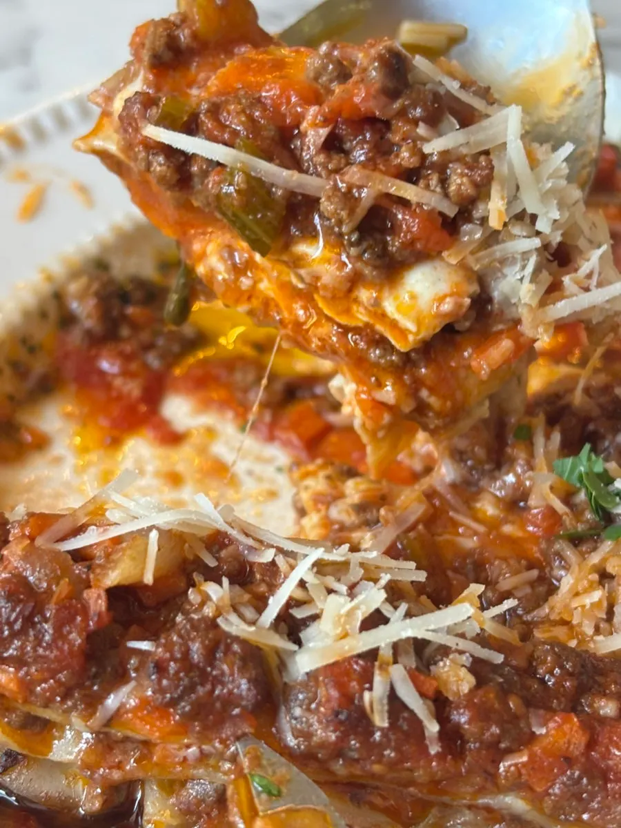 Cross-section of the soft fresh pasta lasagna