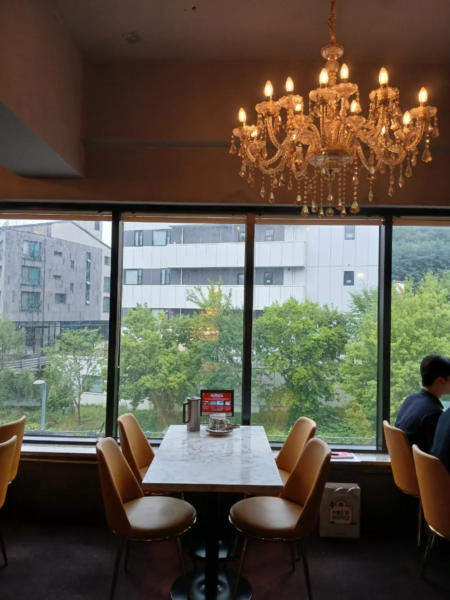 Open, bright 2nd floor window seat with full glass walls