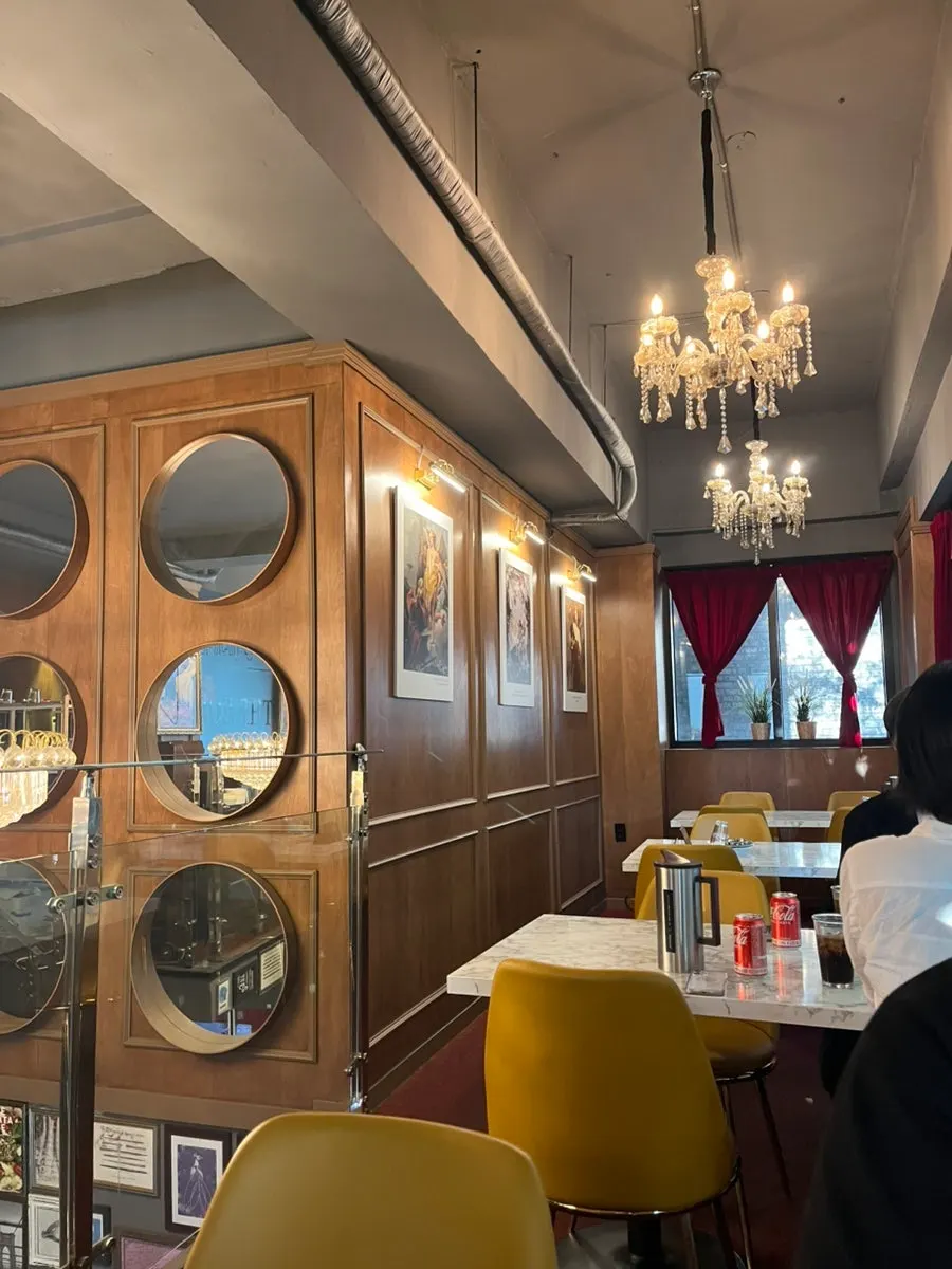 Widely spaced tables and European-style interior