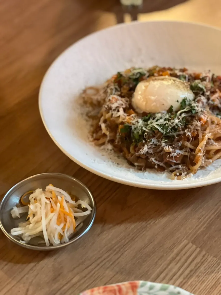 A plate of beef ragu pasta