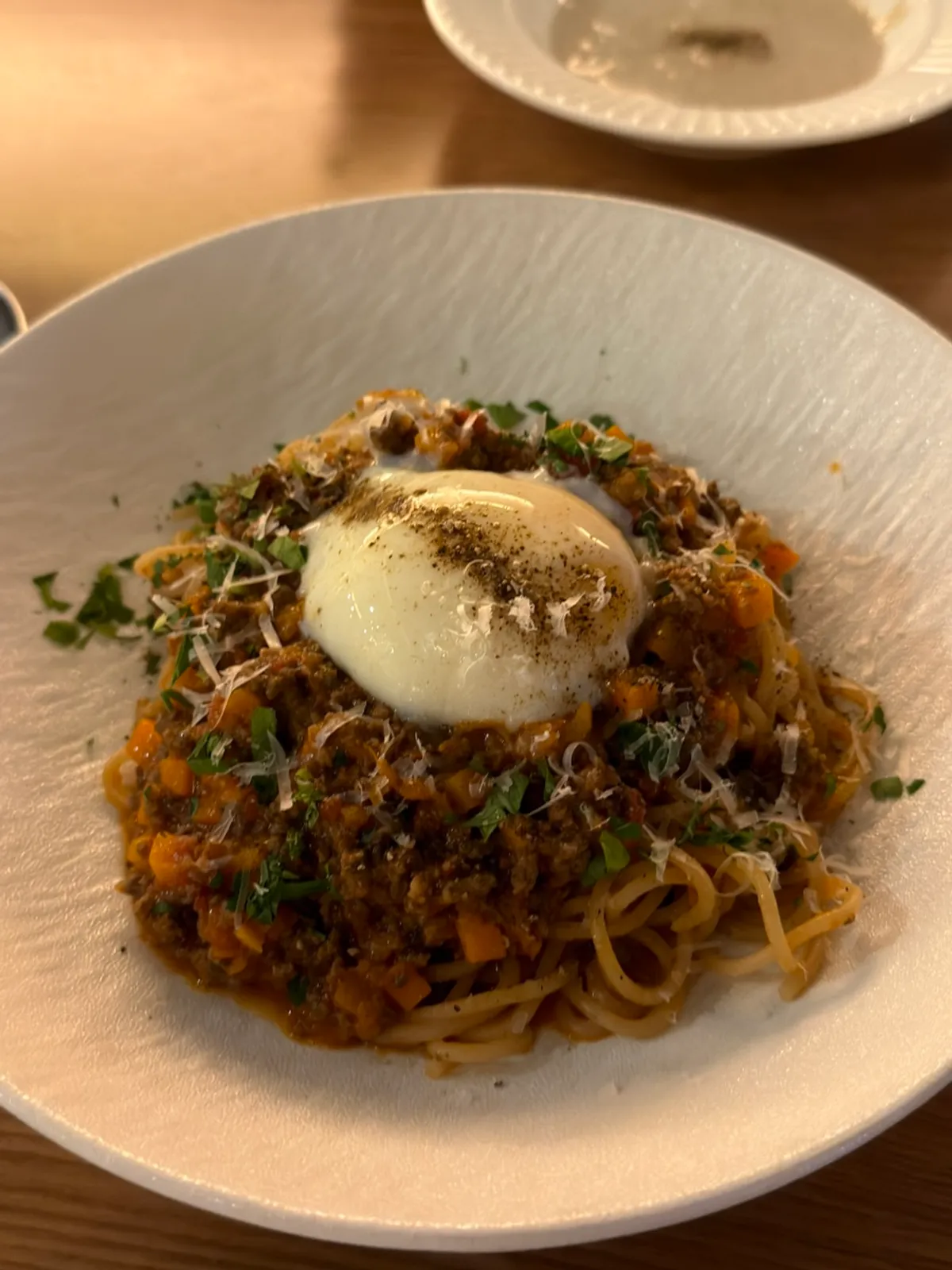 A plate of beef ragu fresh pasta