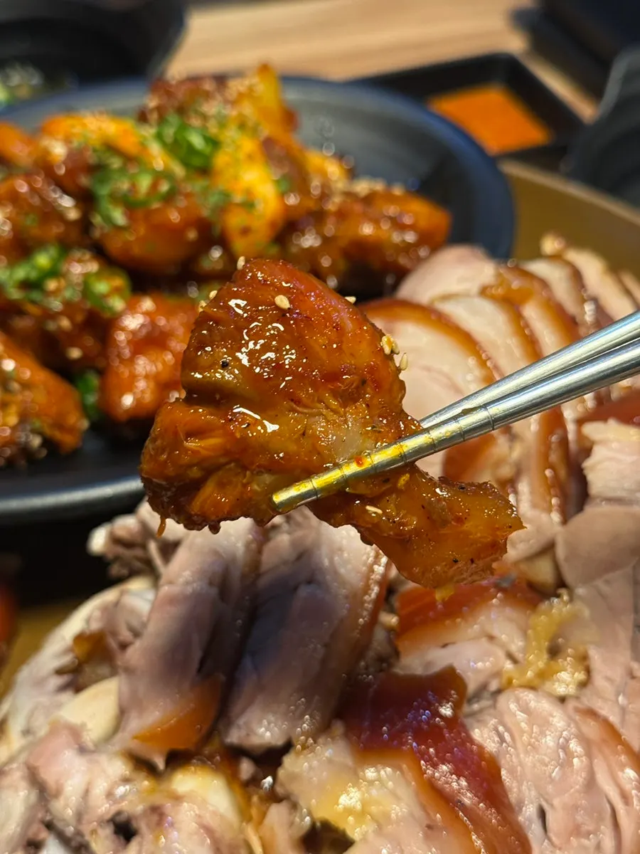 Spicy jokbal with a smoky fire-flavored sauce