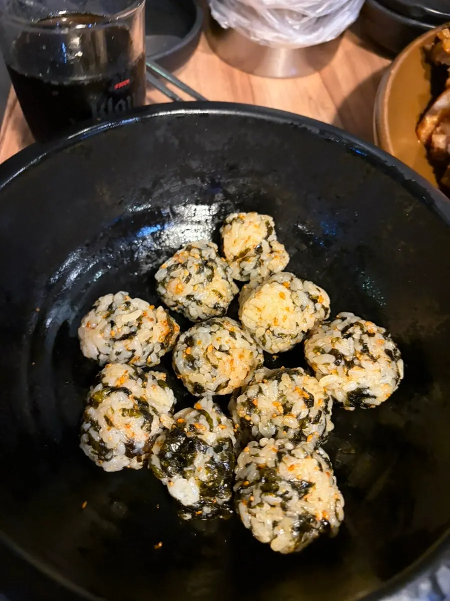Rice balls paired with spicy jokbal