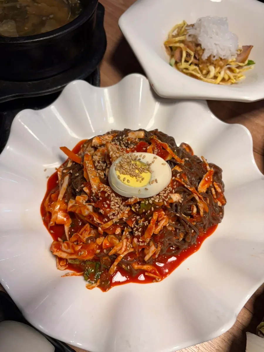 Small buckwheat noodle platter topped with a boiled egg