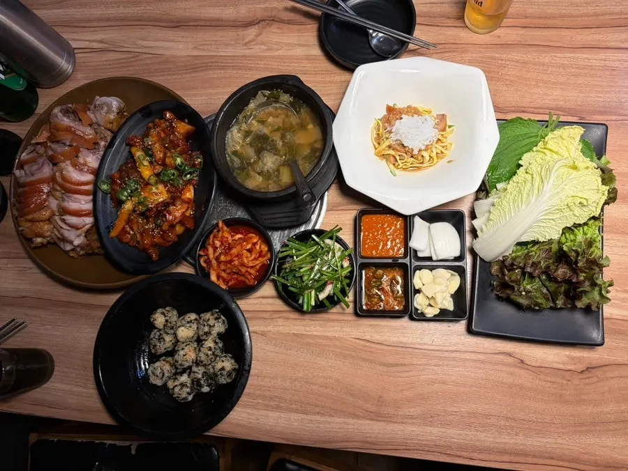 Jokbal table spread shot in a nighttime mood
