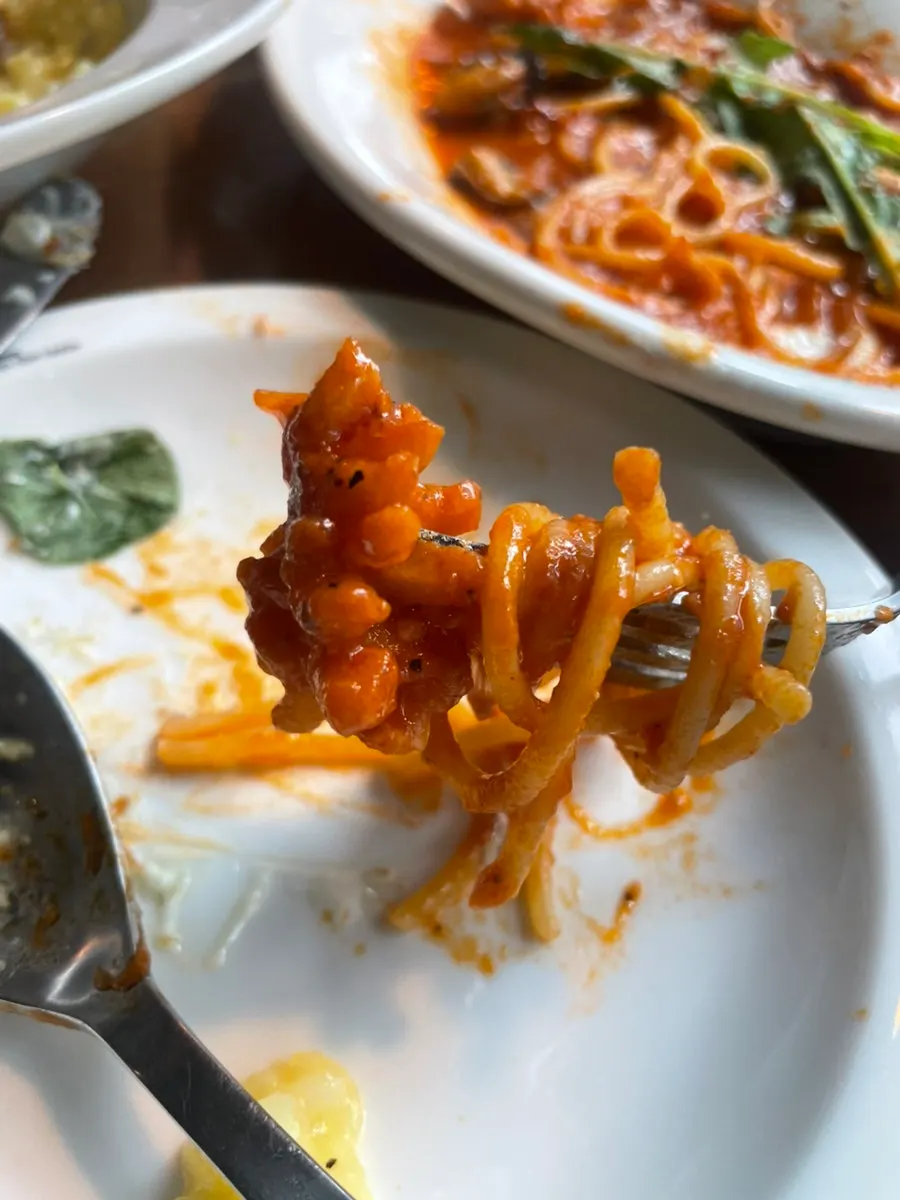 Close-up of seafood in the smoky mare pasta