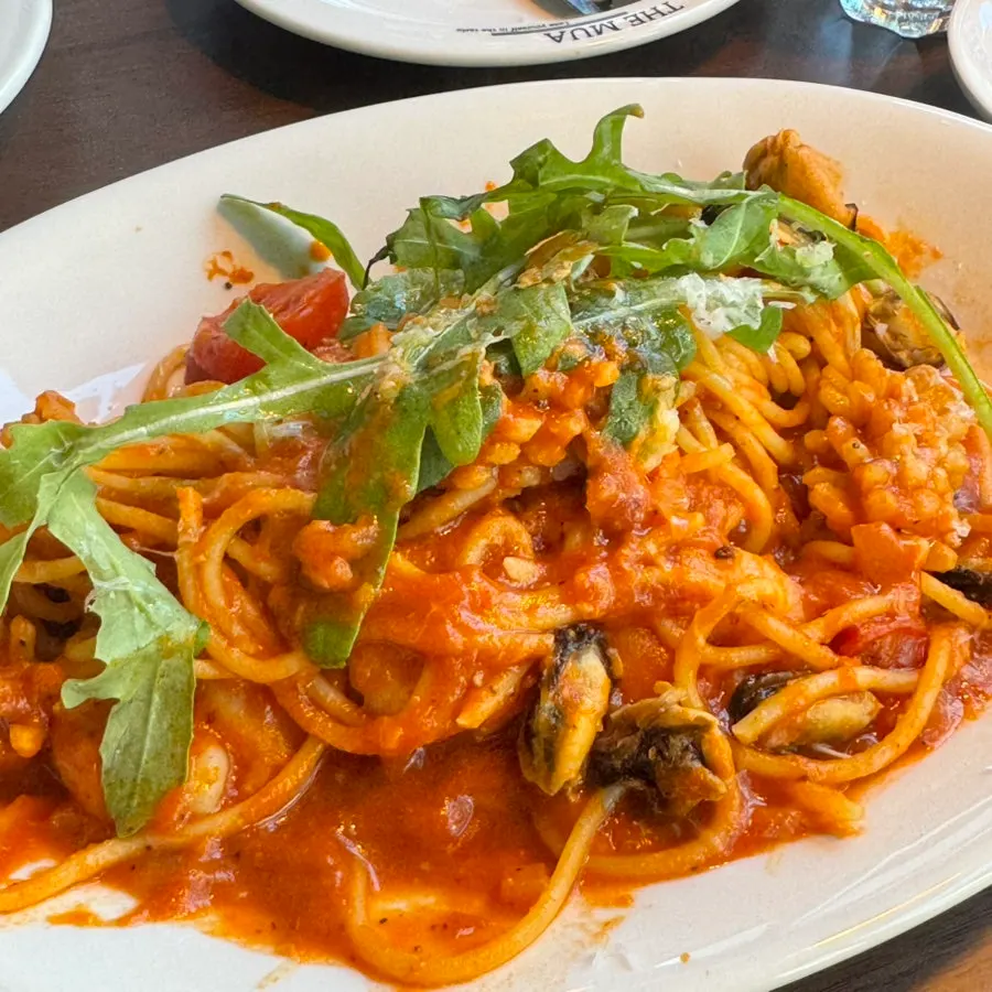Smoky mare pasta plate with mussel shells removed