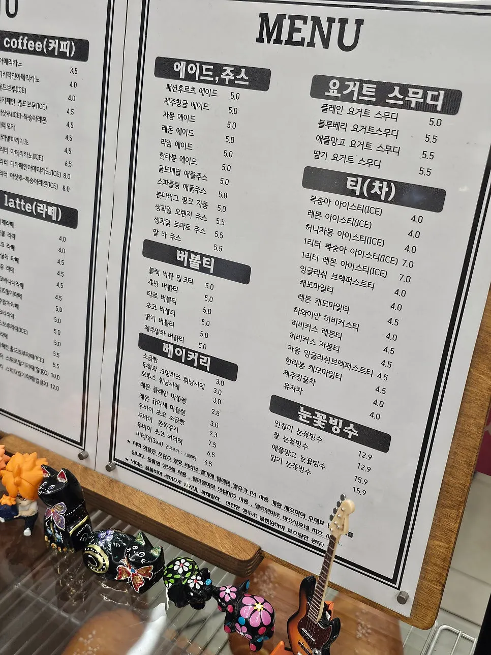 Paper menu listing waffle types