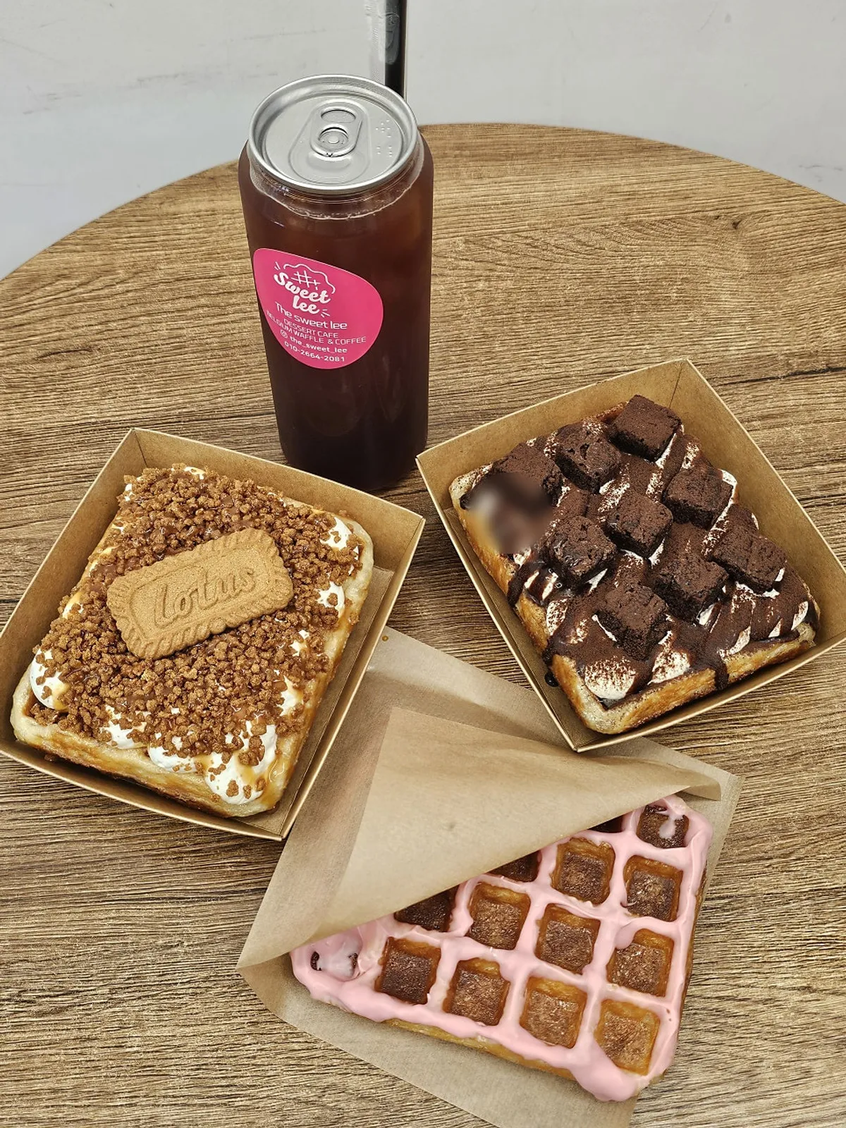 Takeout waffles and can-sealed americano