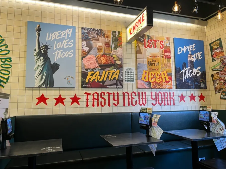 Restaurant seating showing tables and window-facing seats