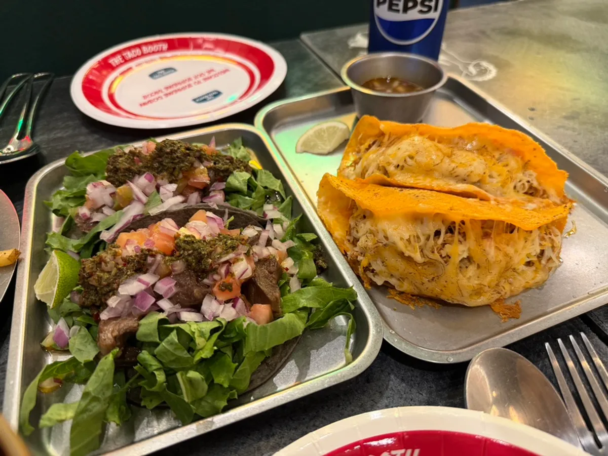 Birria tacos and carne asada tacos, 2 pieces each, served together