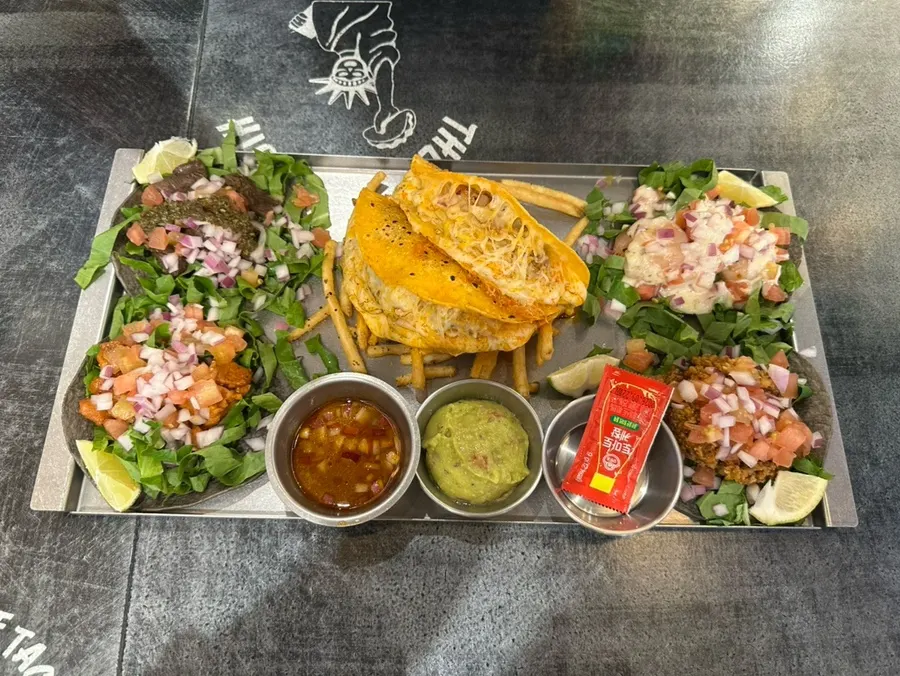 NY Taco Platter with tacos and fries