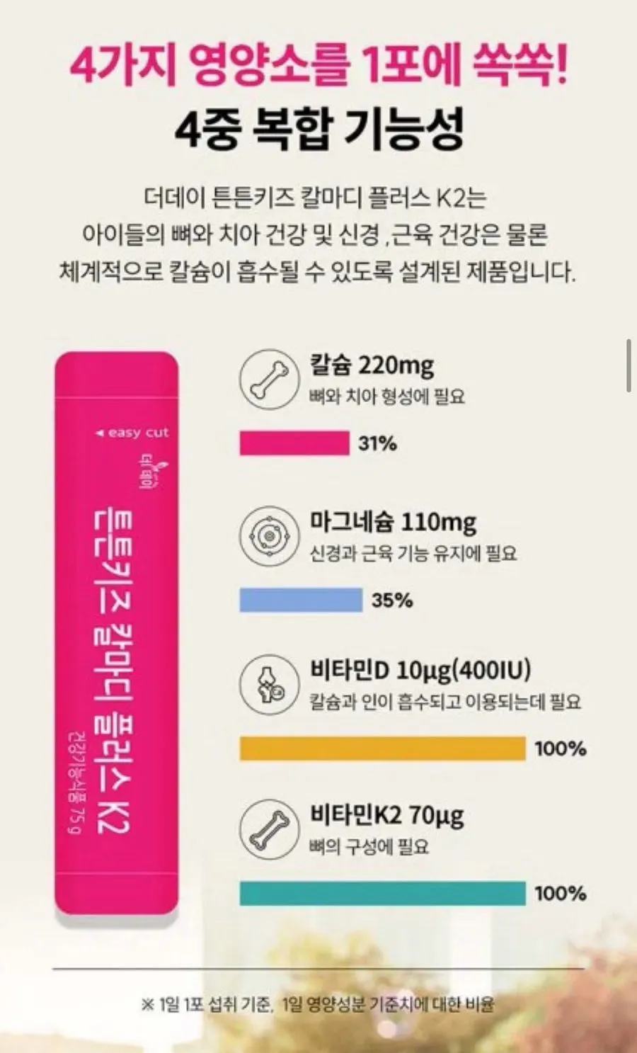 튼튼키즈 칼마디 플러스의 영양 성분 소개