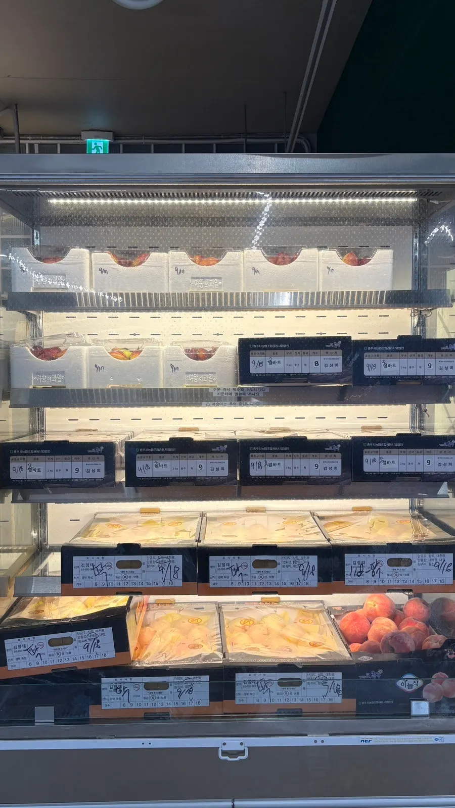 Think Fruit's refrigerated showcase with fruit boxes on display