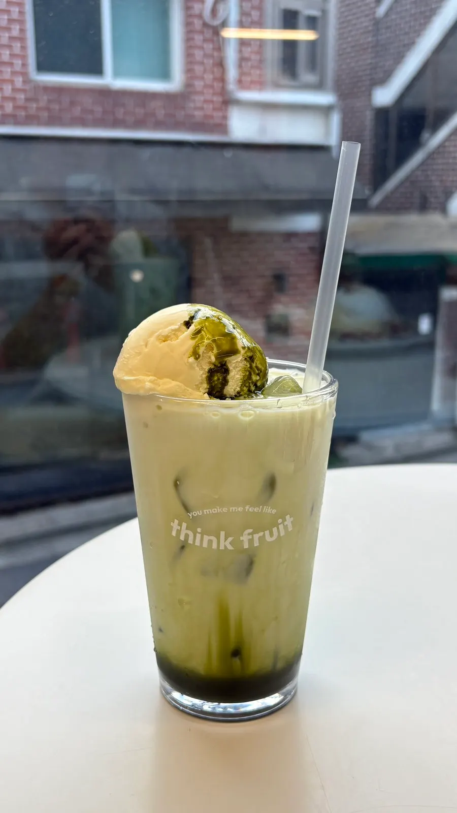 Matcha latte topped with Häagen-Dazs ice cream