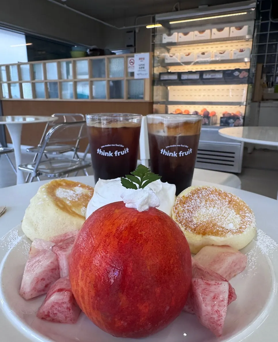 Think Fruit's peach soufflé topped with a whole peach