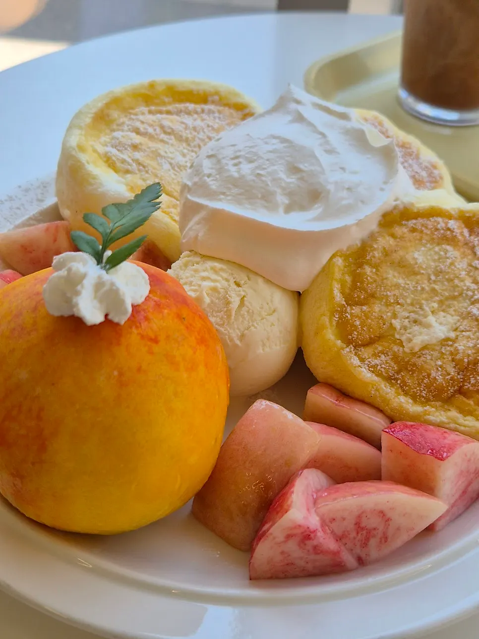 Fluffy soufflé with cream on the plate