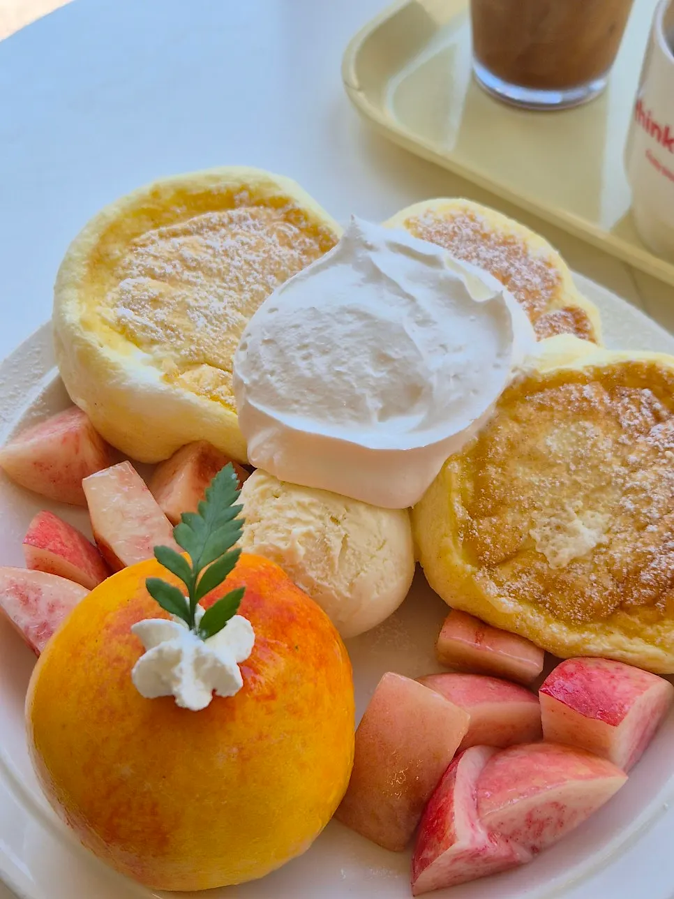Full plating of the peach soufflé