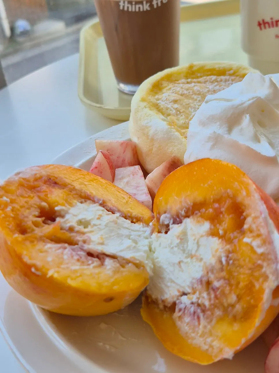 Yellow peach with Greek yogurt
