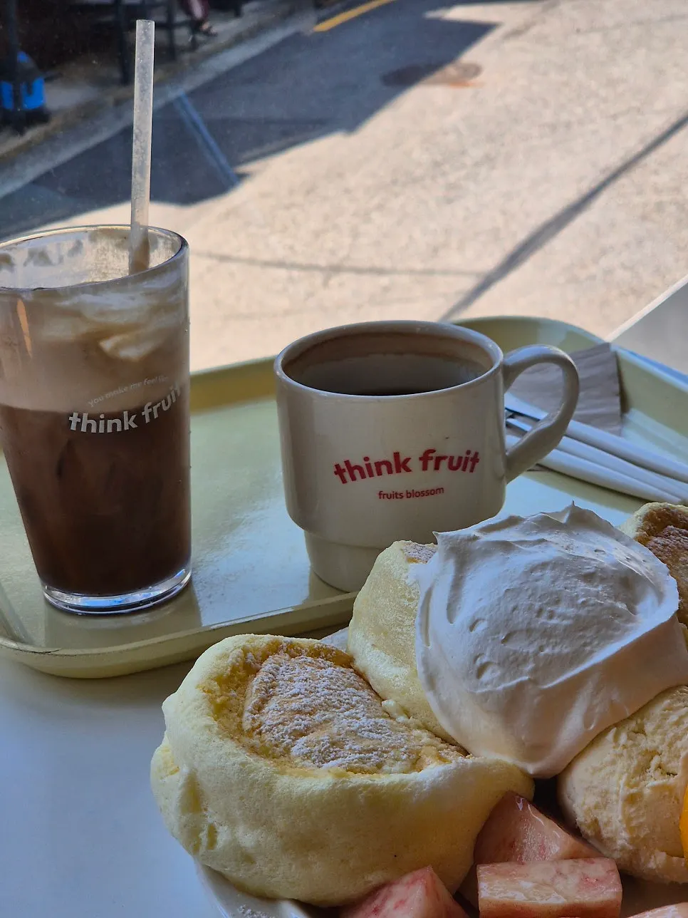 Peach soufflé paired with an Americano