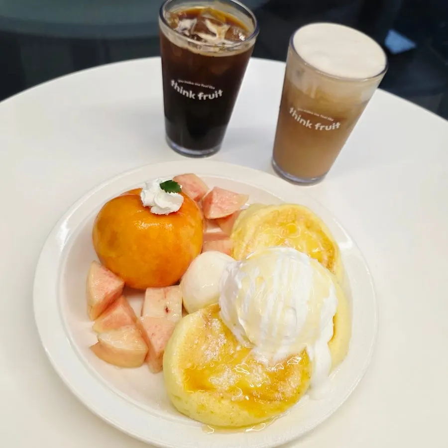 Finished table after enjoying the peach soufflé at Think Fruit