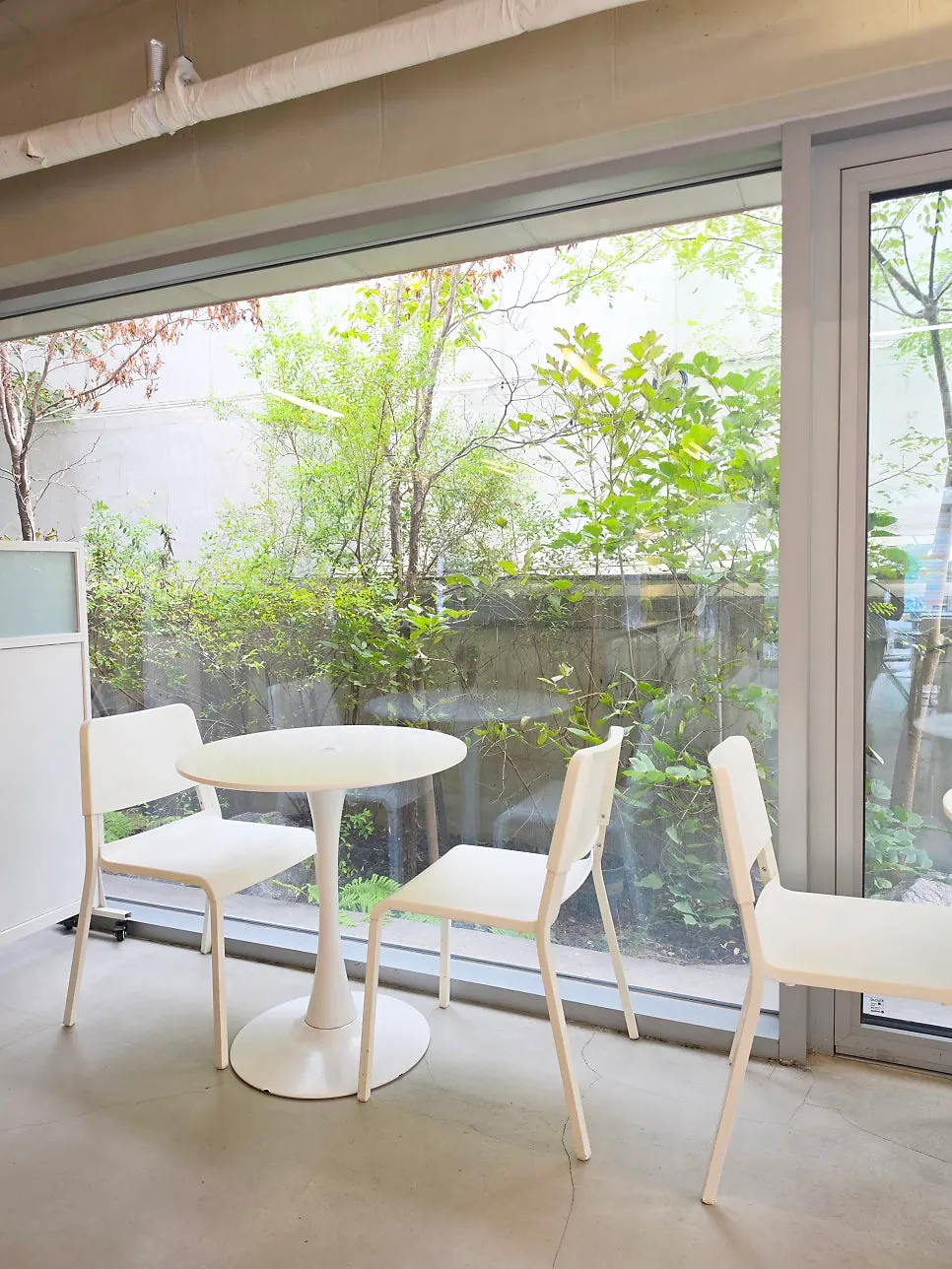 View of tables inside Think Fruit café