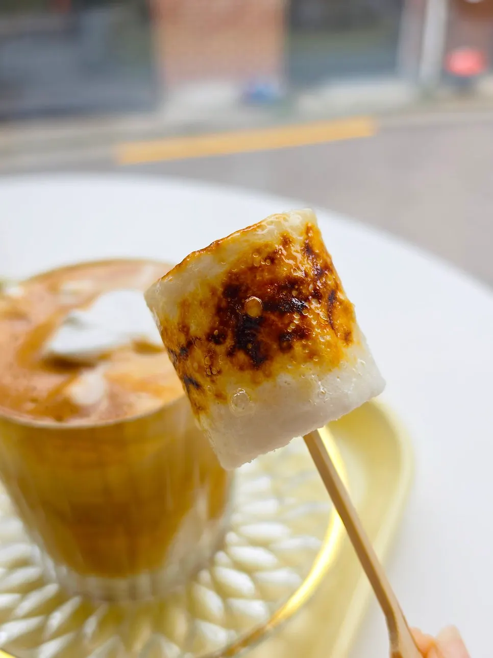 Melo Bianco topped with a toasted marshmallow
