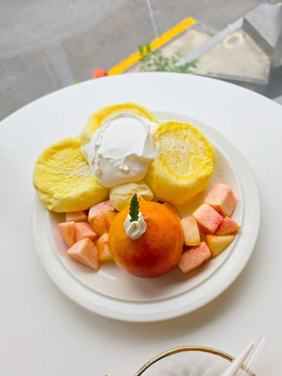 Think Fruit peach soufflé topped with a whole peach