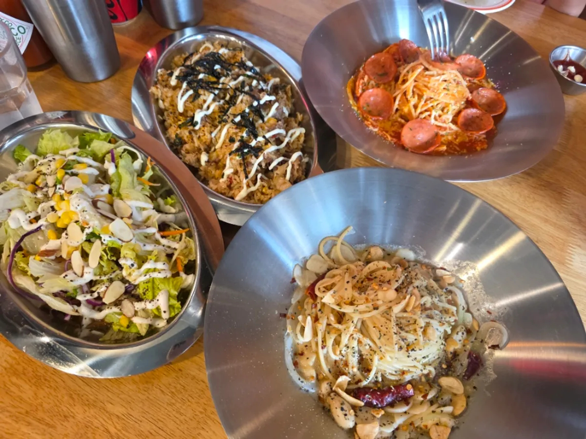 A full spread of pasta at Three Pasta Hanyang University ERICA branch